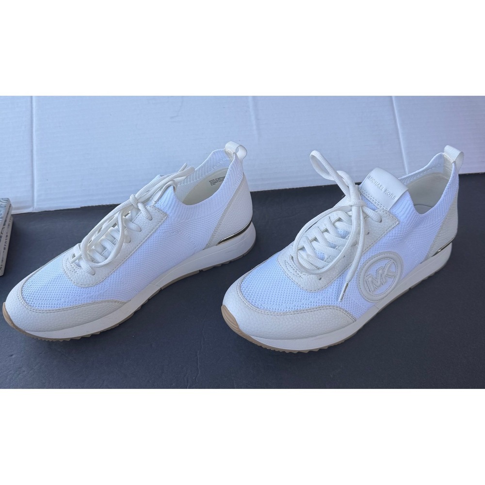 Michael Kors Felix Trainer Leather White Wedge Mesh Lace Up Low Top Sneakers 8.5 - Picture 2 of 12